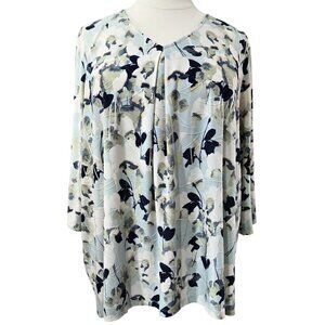Catherines Blue Green Floral Textured Liquid Knit Stretchy Top Bloomcore